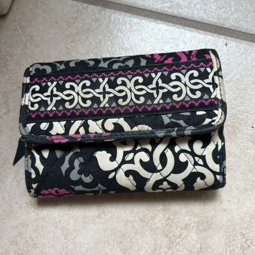 Vera Bradley Black Cream Wallet with Pink Trim
